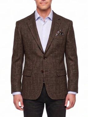 Brown Hopsack Pattern Notch Lapel Slim Fit Men's Jacket